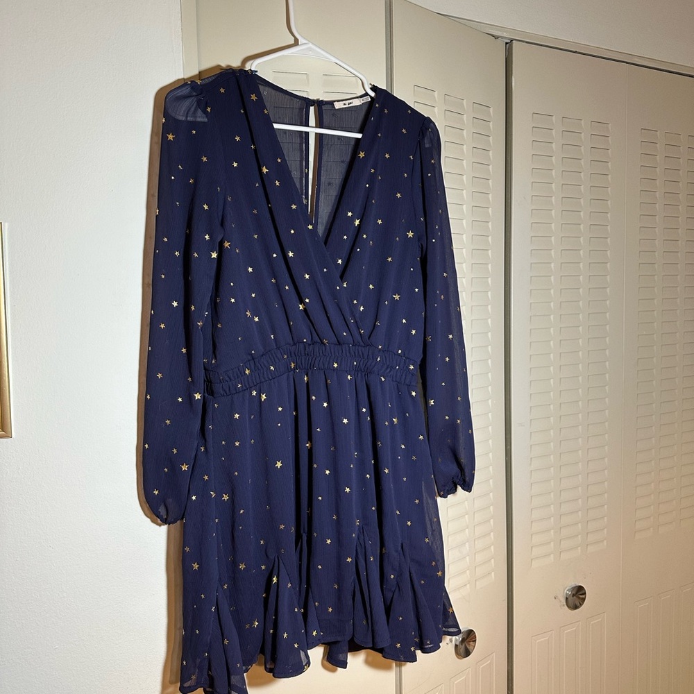 Navy/Gold Star Patterned Mini Dress